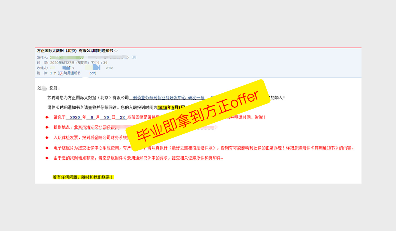 毕业即拿到方正offer